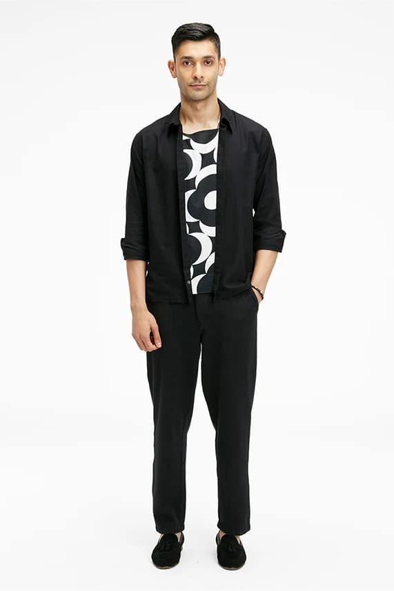 Men's 100% Organic Khadi Oxford Cotton Zouk Zip-up Window Shirt – Resort Fit | Black + Moonglow Black