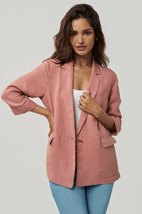 Women's 100% Linen Sasha Linen Blazer – Easy Fit | Desert Rose