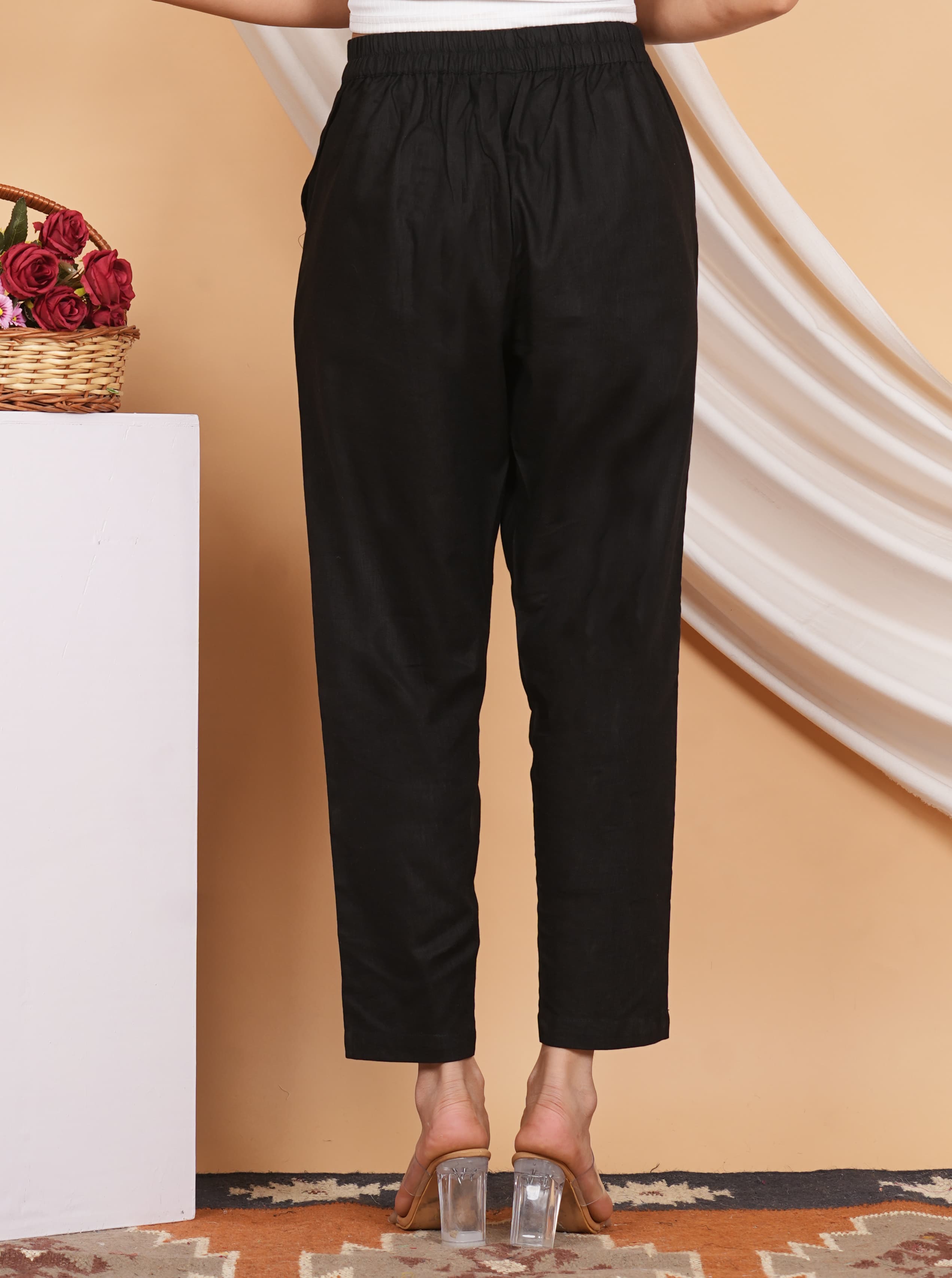 Women Linen Cotton Palazzo Pants | Breathable Lightweight & Everyday Comfort | Black