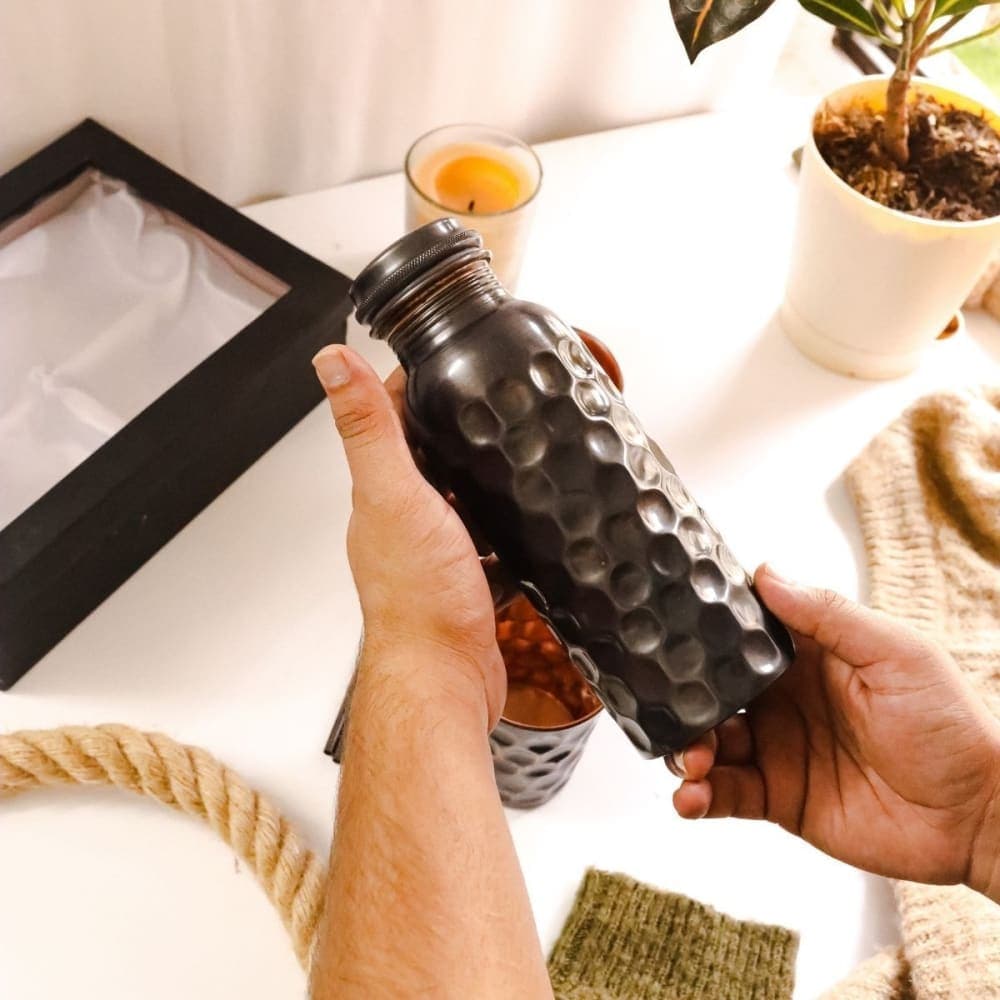 750 ml Black Diamond Copper Water Bottle with Coir Cleaning Brush