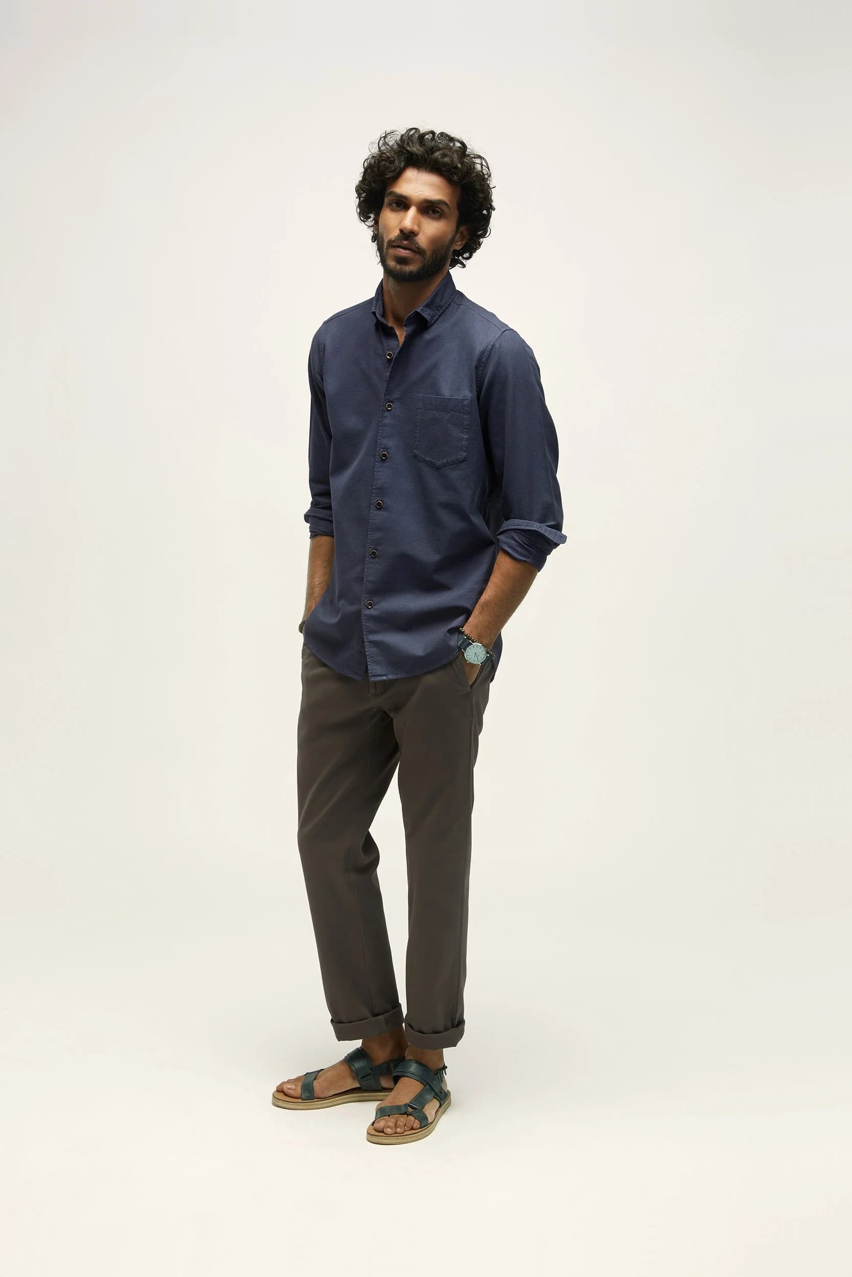 Men's 100% Organic Khadi Oxford Cotton Skoll Hidden Button Down Collar Shirt – Smart Fit | Navy