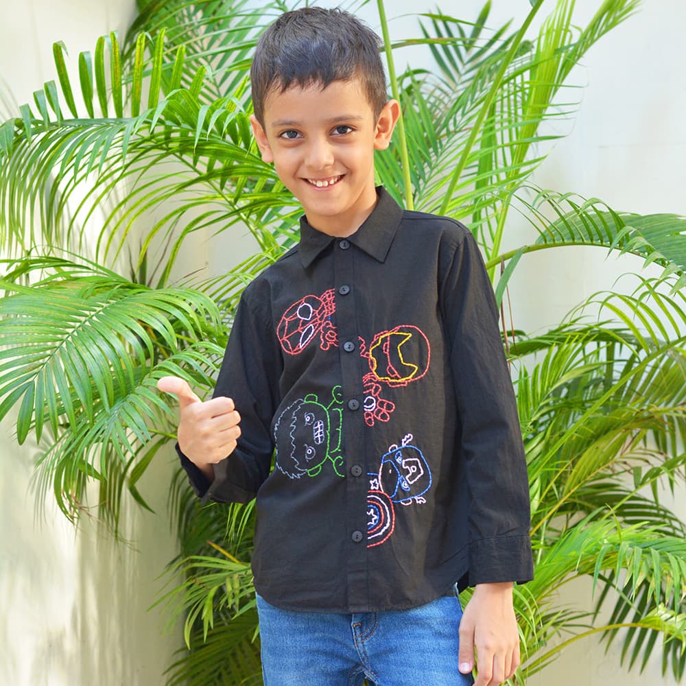 Superheroes Embroidered Shirt - White