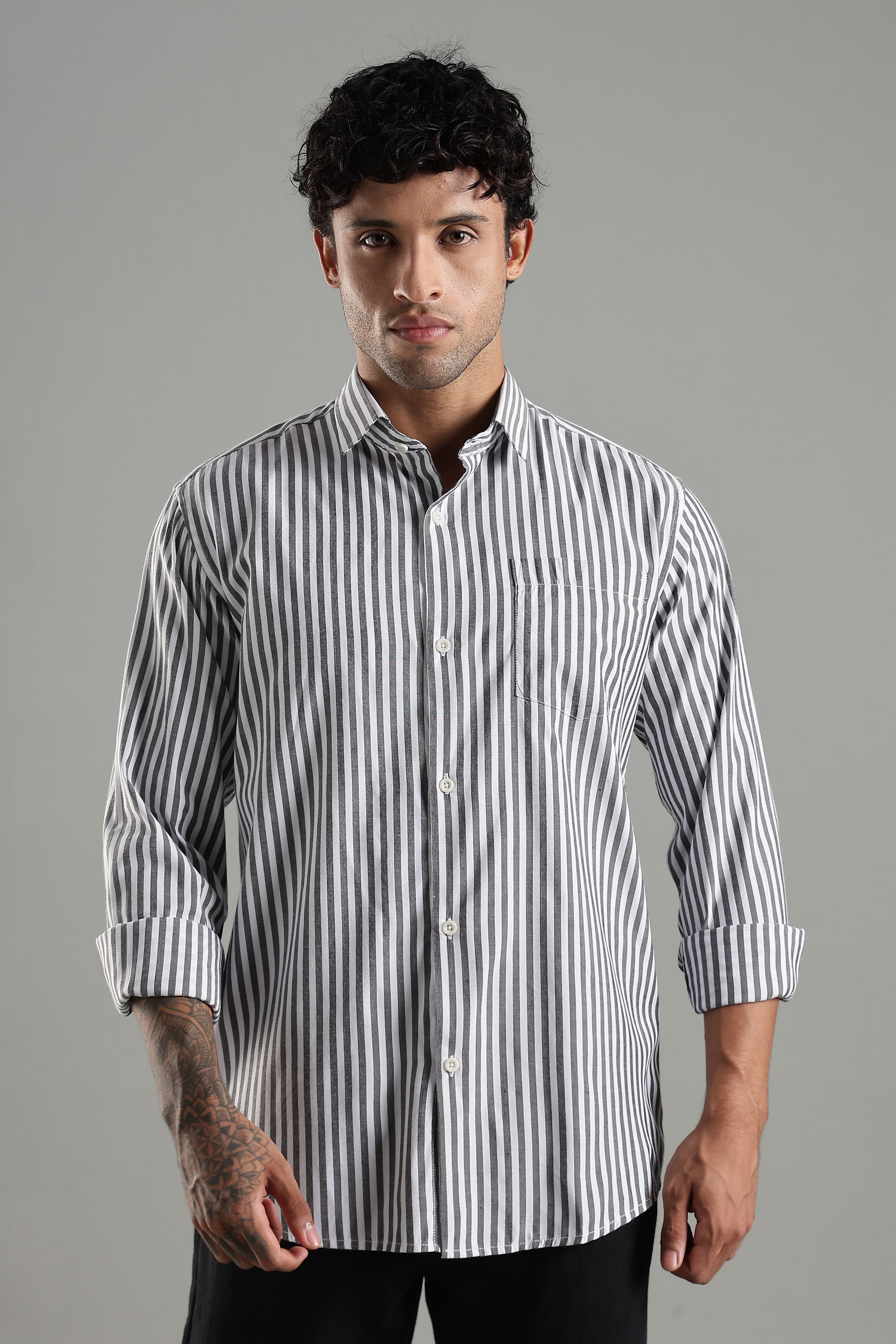 Organic Cotton Shadow Striped Shirt – Structured Smart Casual Shirt