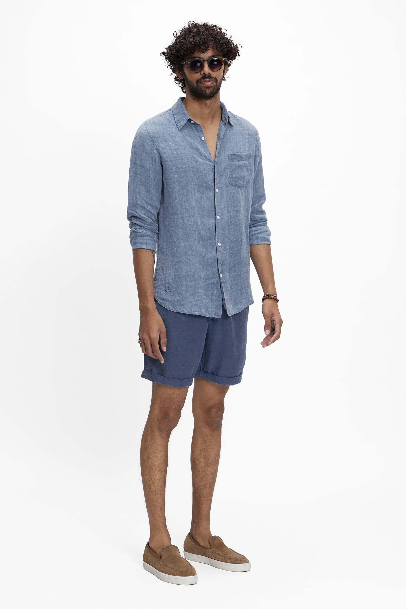 Men's 100% Indigo Linen Titan Casual Soft Collar Shirt – Smart Fit | Dusk Blue