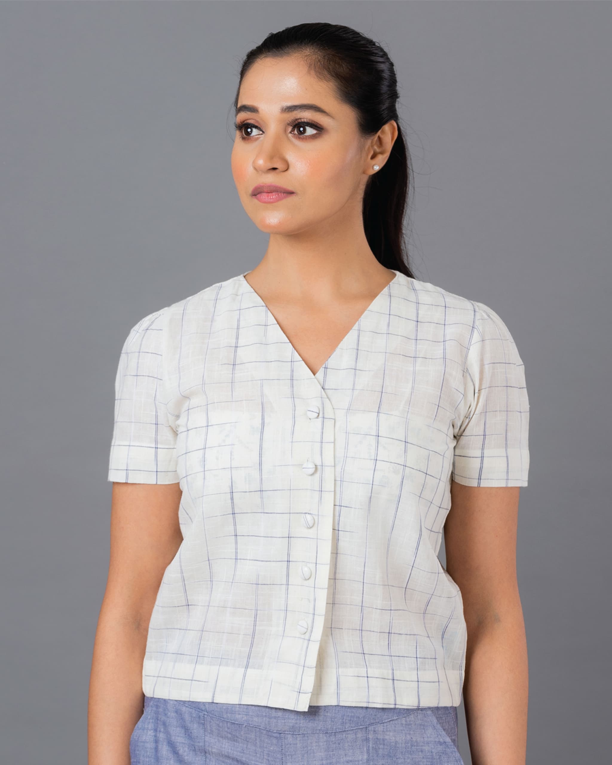Pinto - OCAU  Blue Disappearing Check Button Down Top