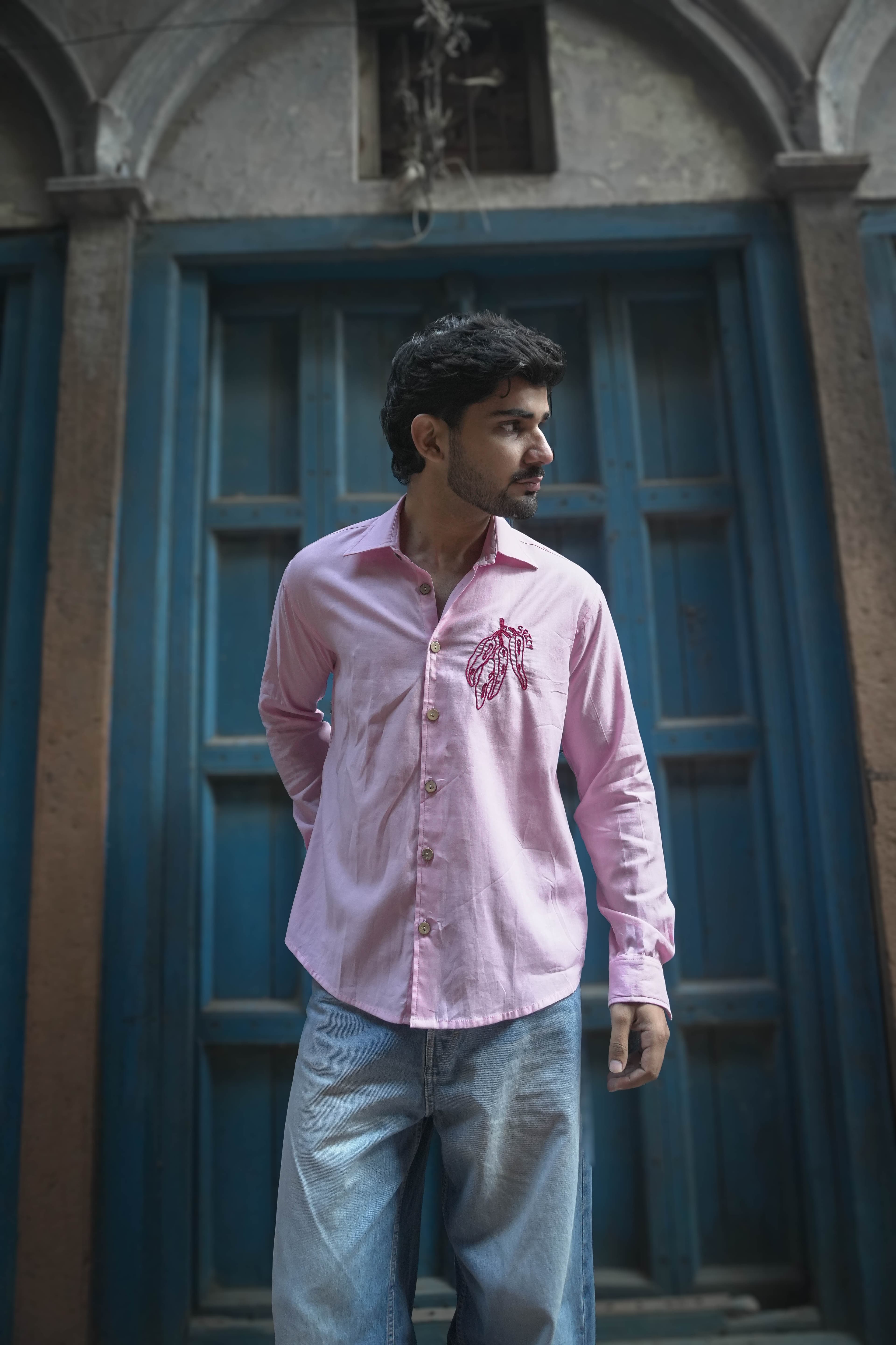 Mexico Embroidered Cotton Shirt with Aari Chilli Motif 