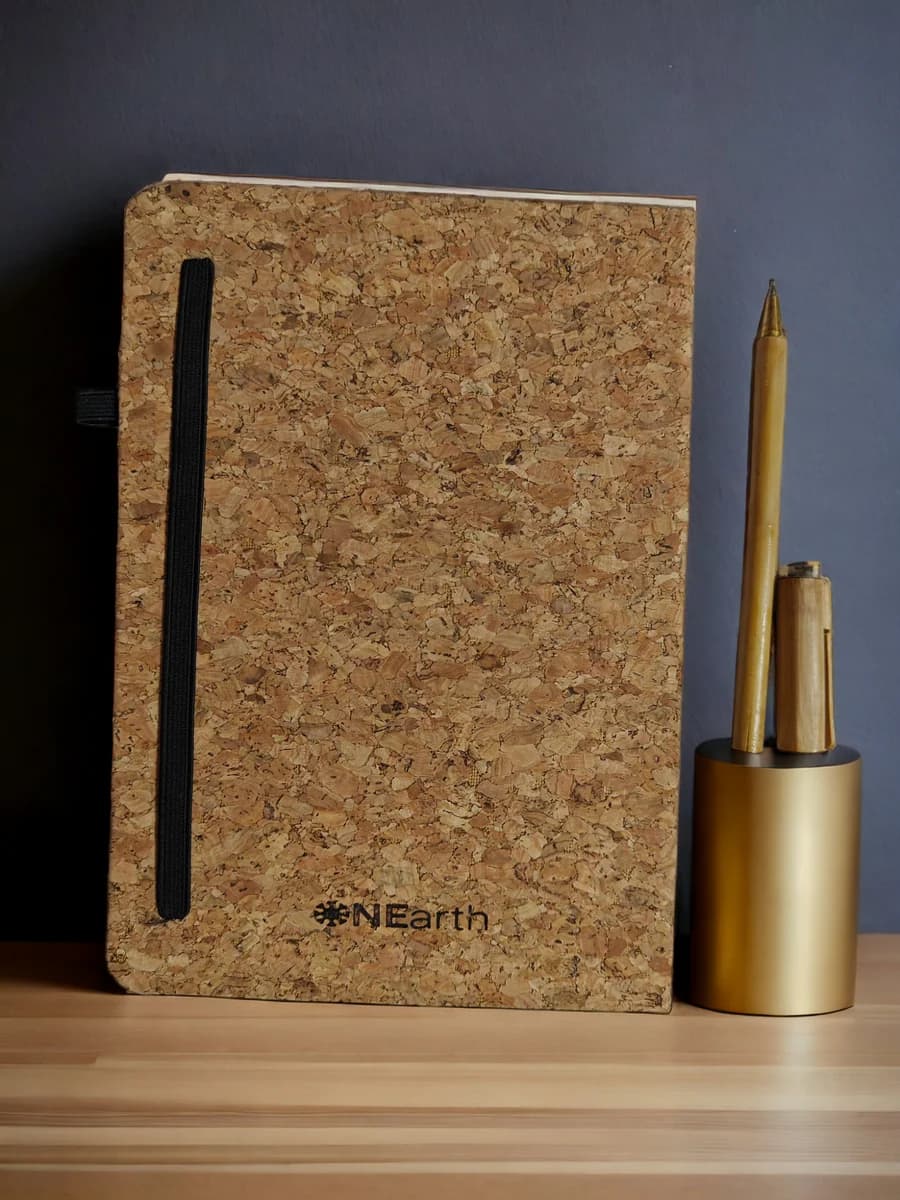 Cork Planner with Bamboo Pen – Recycled Paper Journal Notebook Set