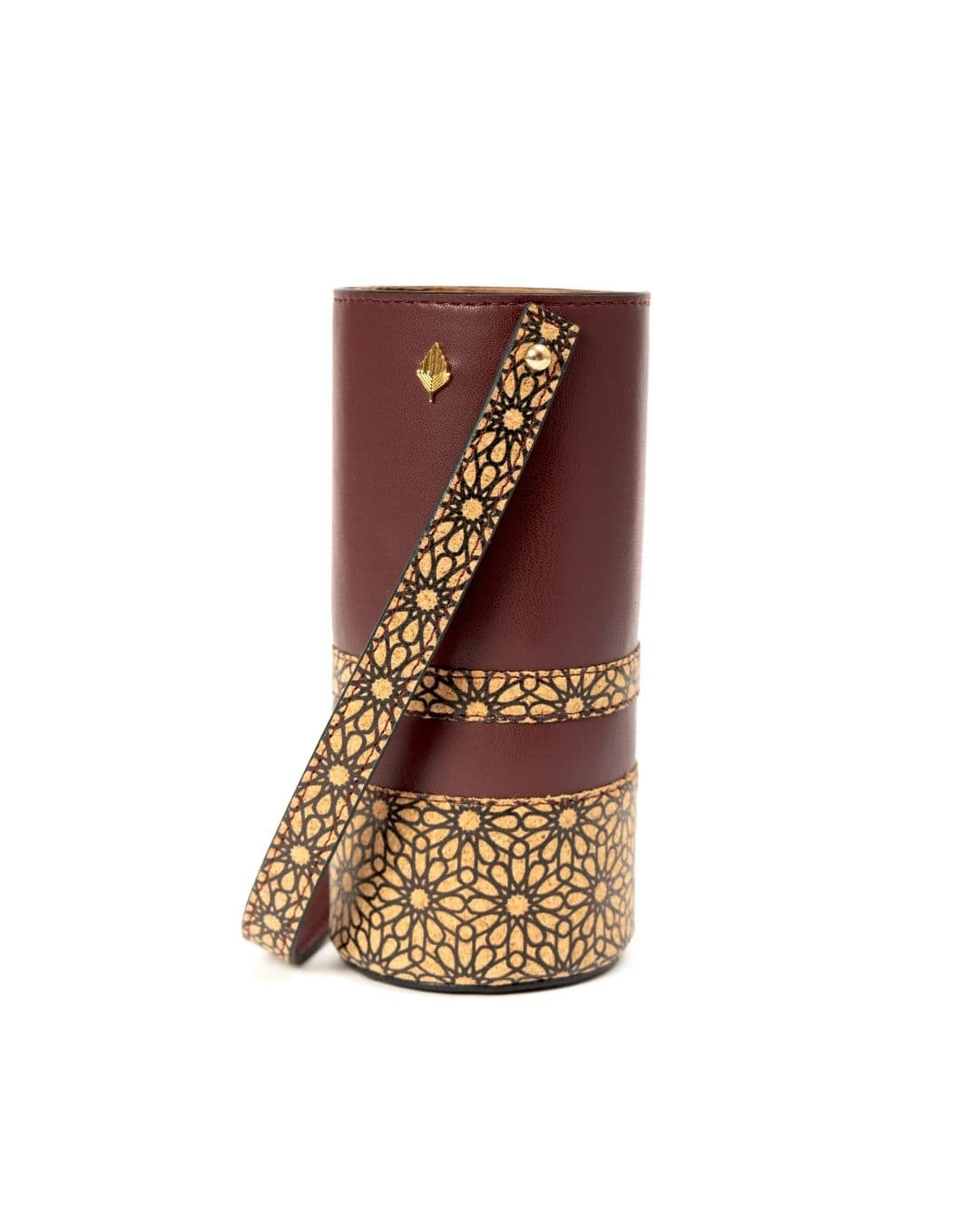 Wine Bottle Holder Plant Leather & Printed Cork -  Maroon