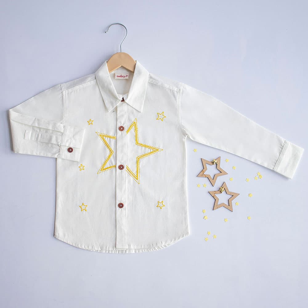 Stars Party 
Embroidered Shirt - White