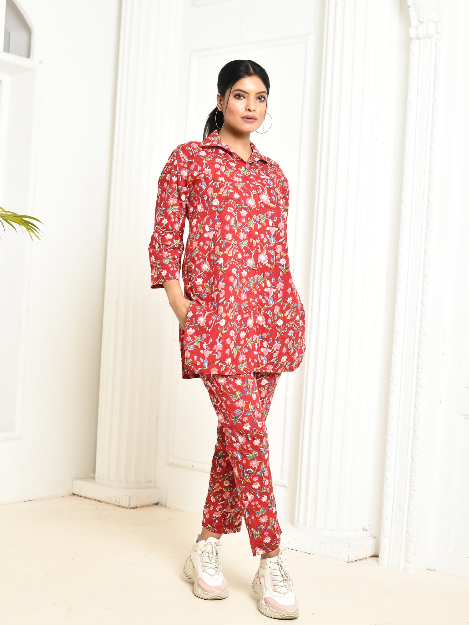 Aesica Handprinted Cotton Co ord set Women