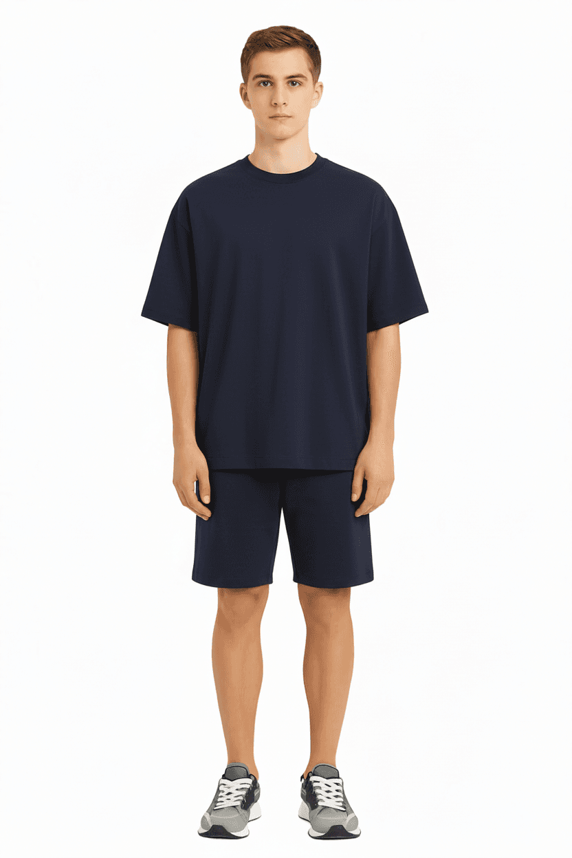 Men's Oversized Bamboo T-Shirt & Shorts Lounge Set | Ultra-Soft Breathable Co-ord Set | Navy