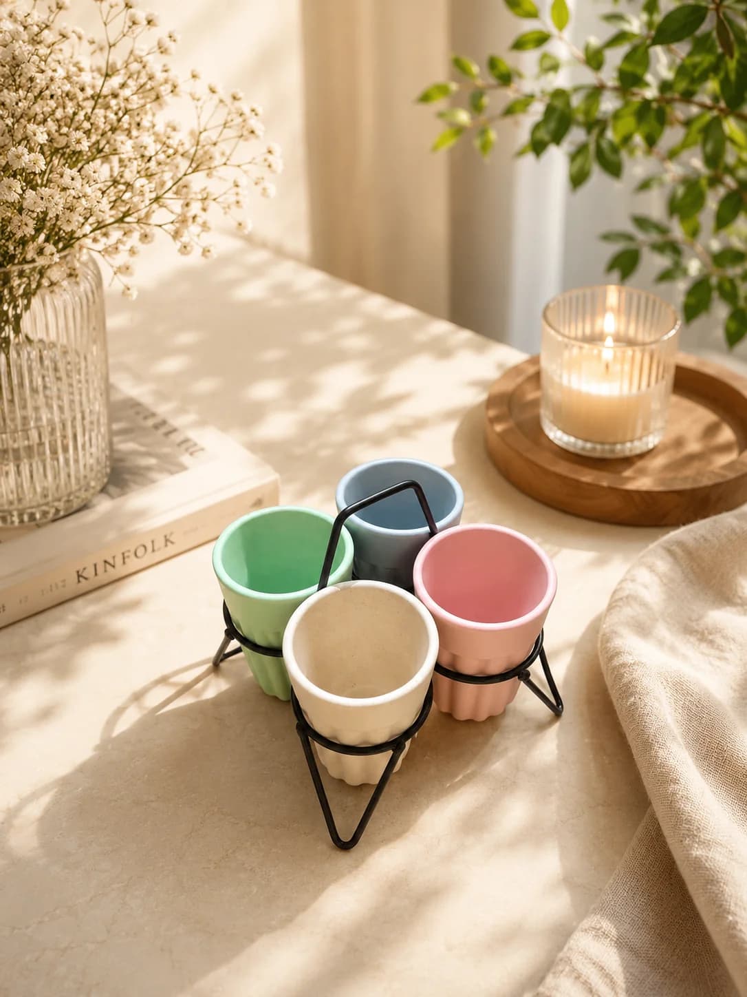 Cutting Chai Cup with Iron Stand | Eco-Friendly Reusable Tea Cup Set