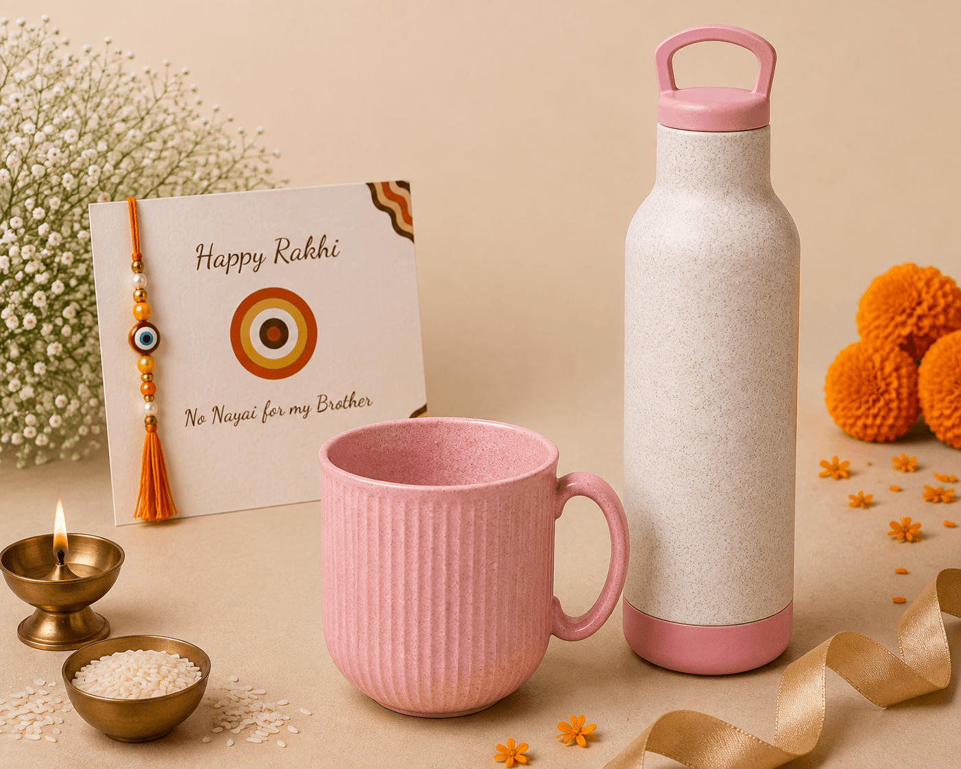 Rakhi Moments Trio | Statement Mug, Eco Bottle & Evil Eye Rakhi