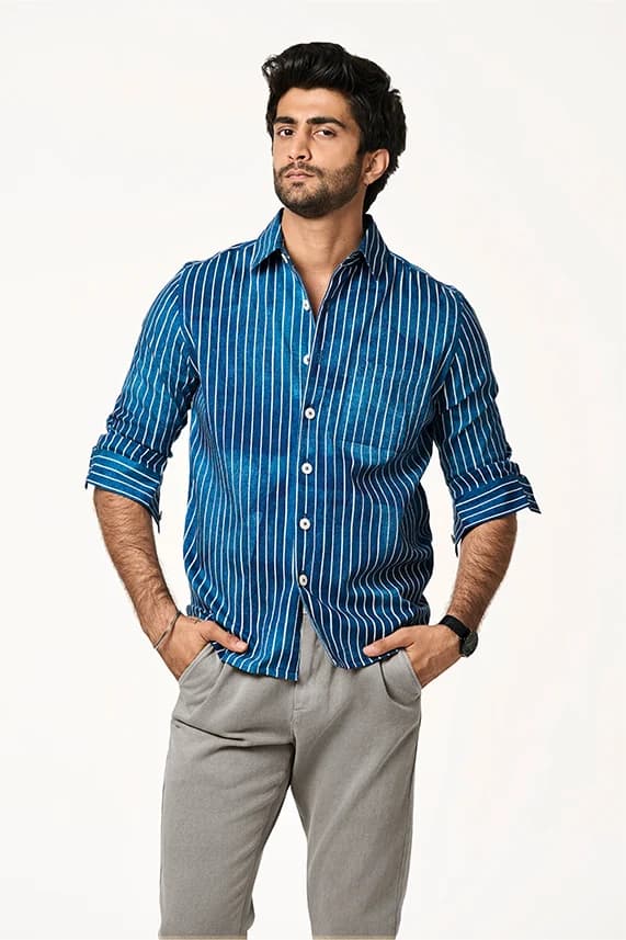 Alto Lite Marine Art Stripe Men's Shirt | Slim Fit | Ocean Blue