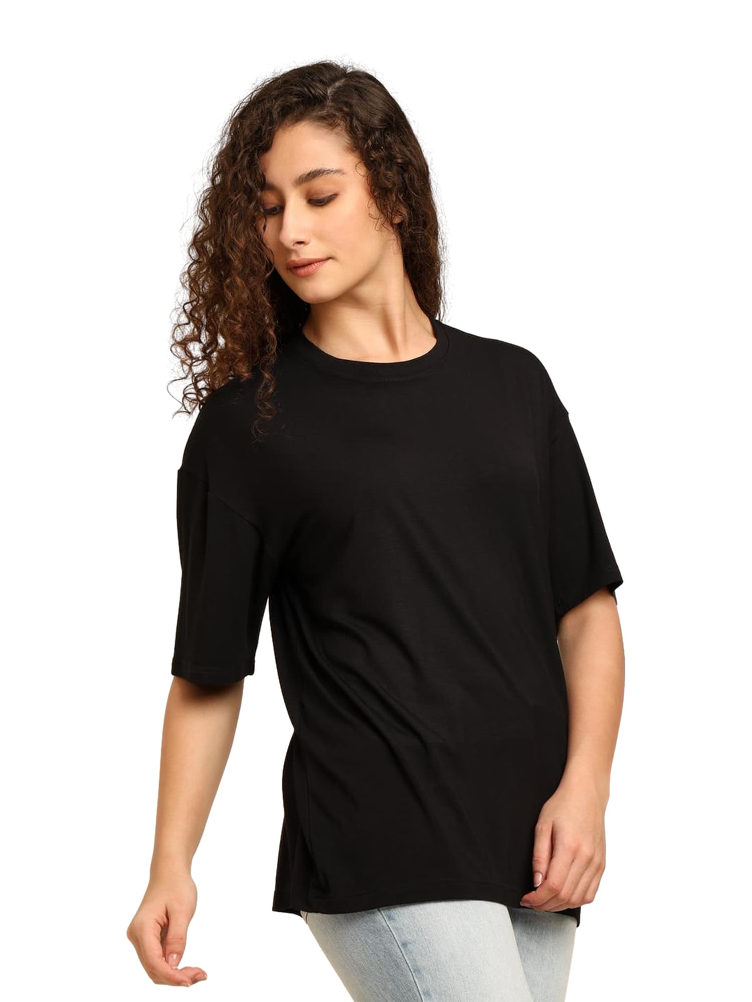 Women Oversized Bamboo Plain T-Shirt – Soft, Breathable & Sustainable Fit | Black 4