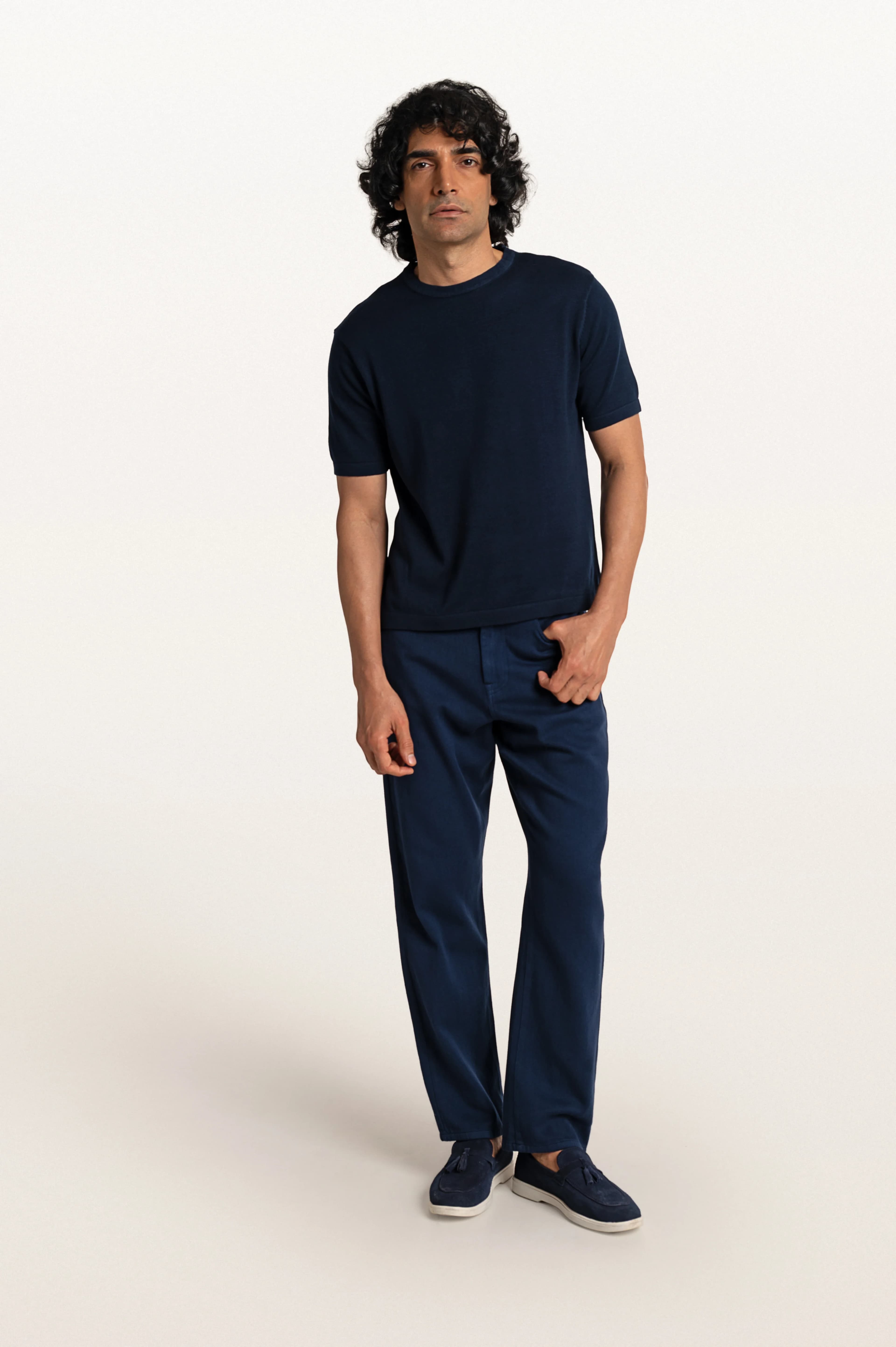 Men's Tian Handknit Short Sleeve Tee – Smart Fit | Sunset Navy