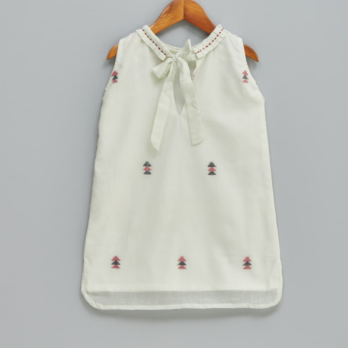 Girls Dress – Cream BCotton A-Line with Jamdani Motifs