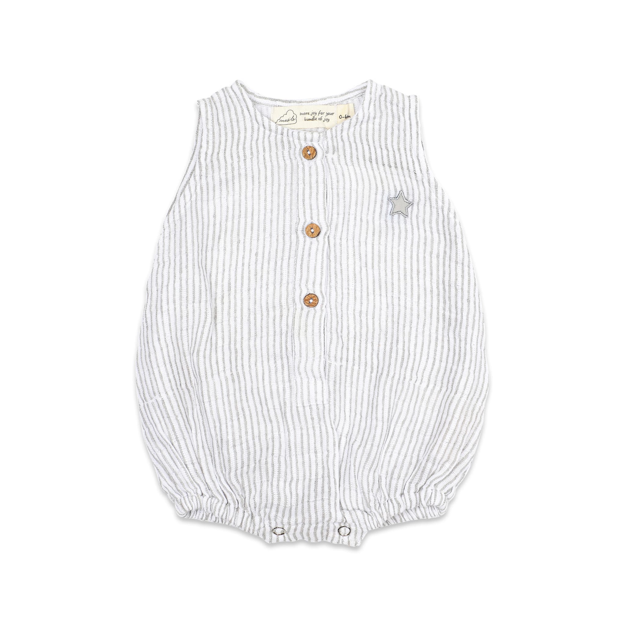Organic Muslin Baby Romper - Grey Stripe
