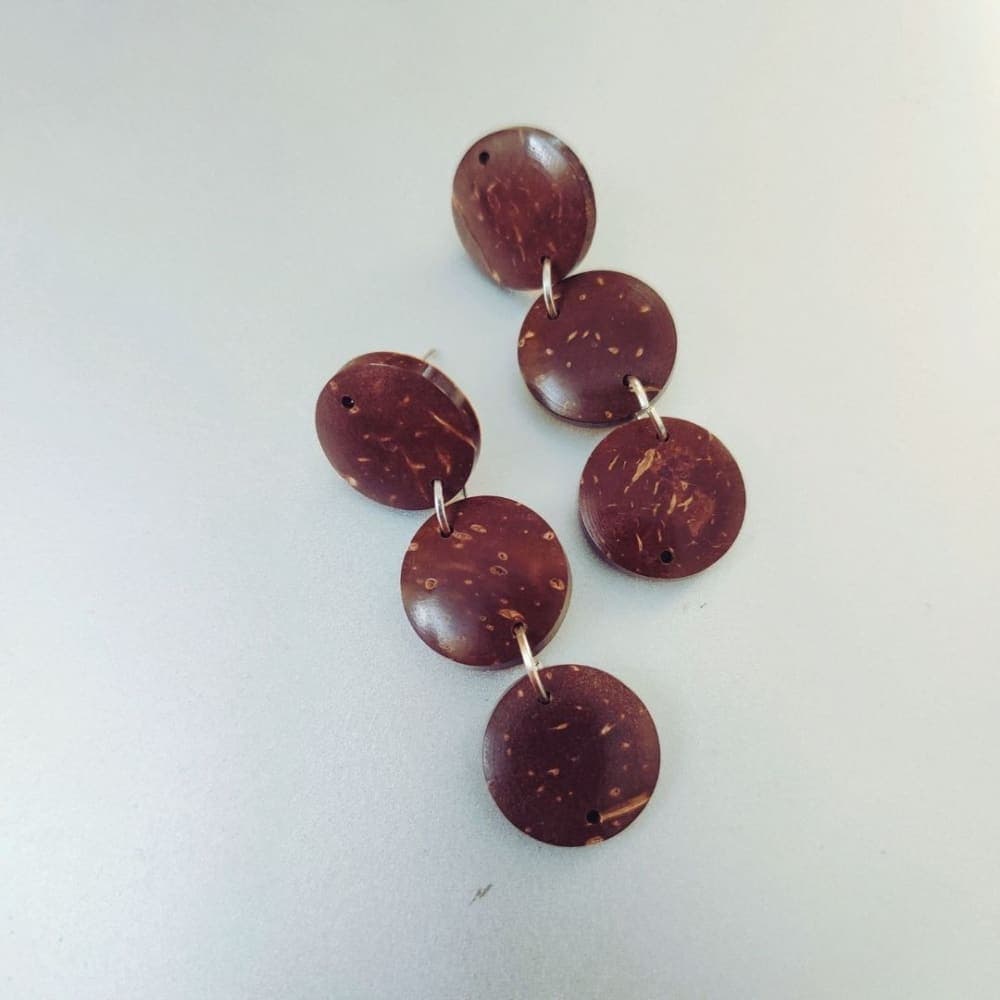 Coconut Shell Drop Earrings – Handmade Boho Earrings with Brass Hook