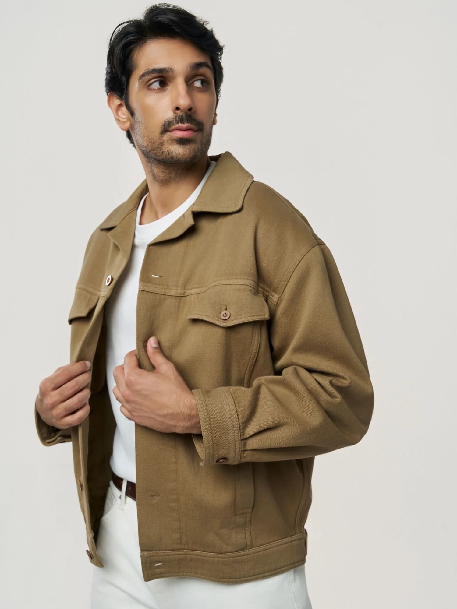 Men's 100% Organic Khadi Cotton Lynx Khadi Denim Jacket – Oversized Fit | Sand Dune 2