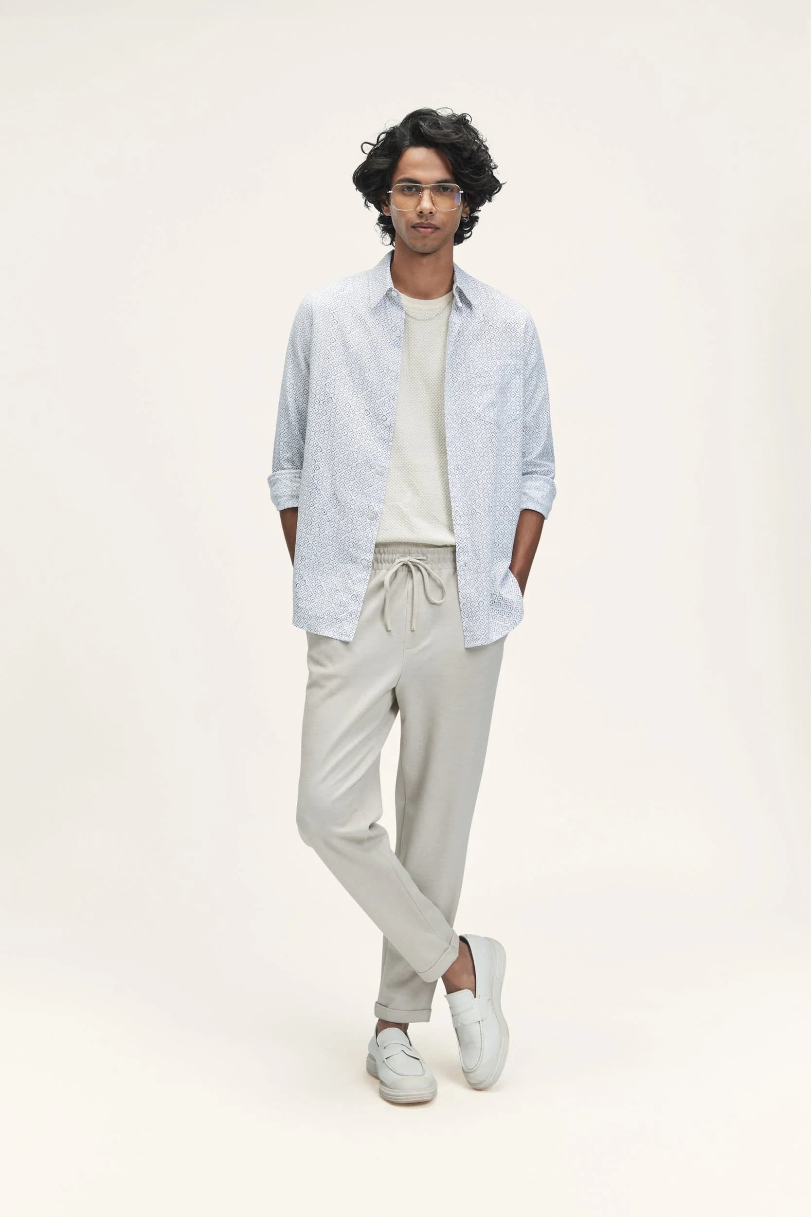 Men's 100% Organic Khadi Cotton Titan Casual Soft Collar Shirt – Smart Fit | Mini Moon Bloom - White