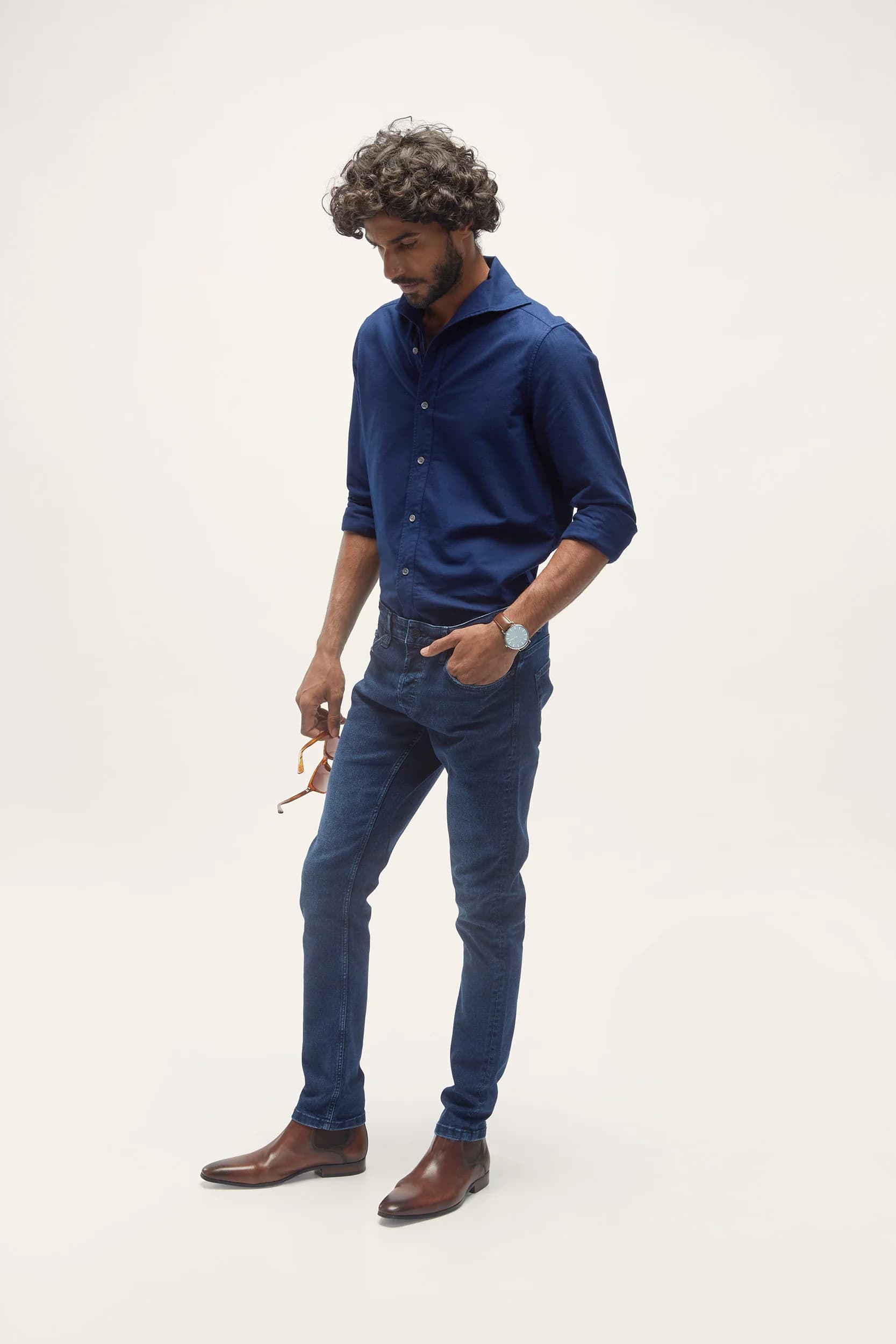 Men's 100% Organic Khadi Cotton Saige One Piece Collar Shirt – Smart Fit | Blue
