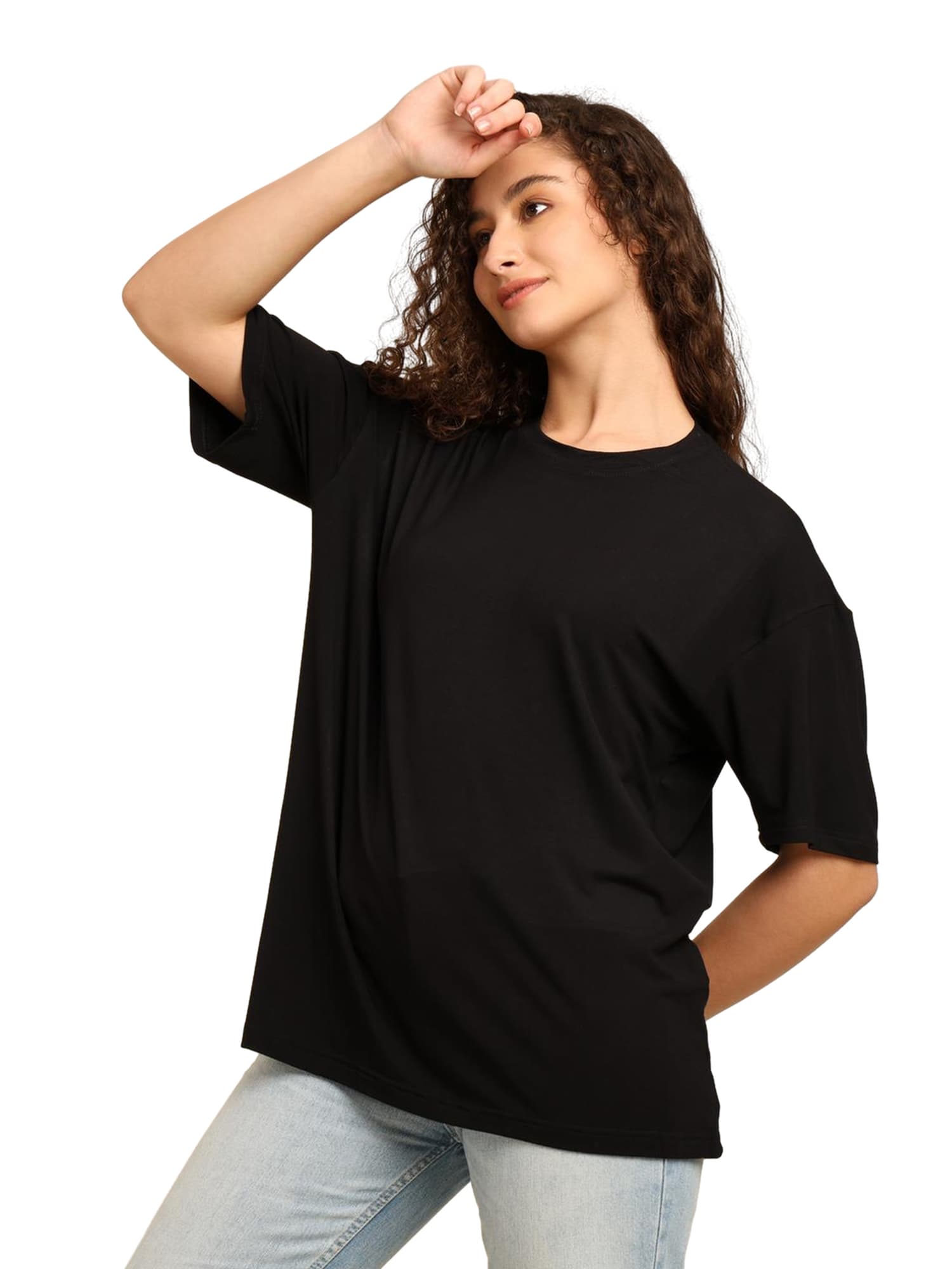 Women Oversized Bamboo Plain T-Shirt – Soft, Breathable & Sustainable Fit | Black 3