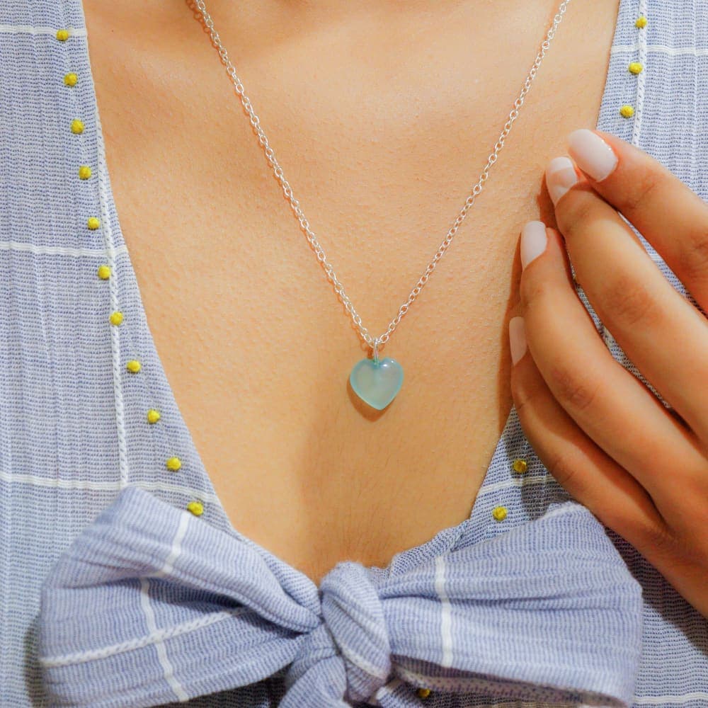 Green Chalcedony Pendant Necklace with Silver Chain – Natural Gemstone Jewelry