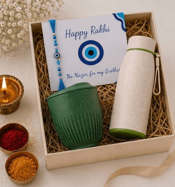The Perfect Rakhi Trio | Retro Sipper, Motiva Bottle & Evil Eye