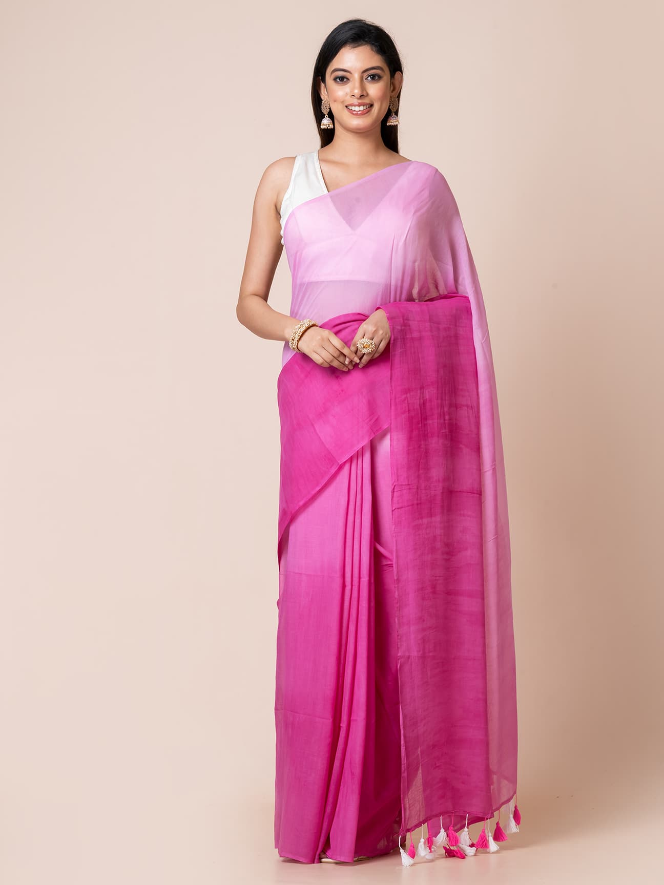 Fushsia Glow - Pure cotton  shaded saree Without Blouse Piece l Pastel Magenta