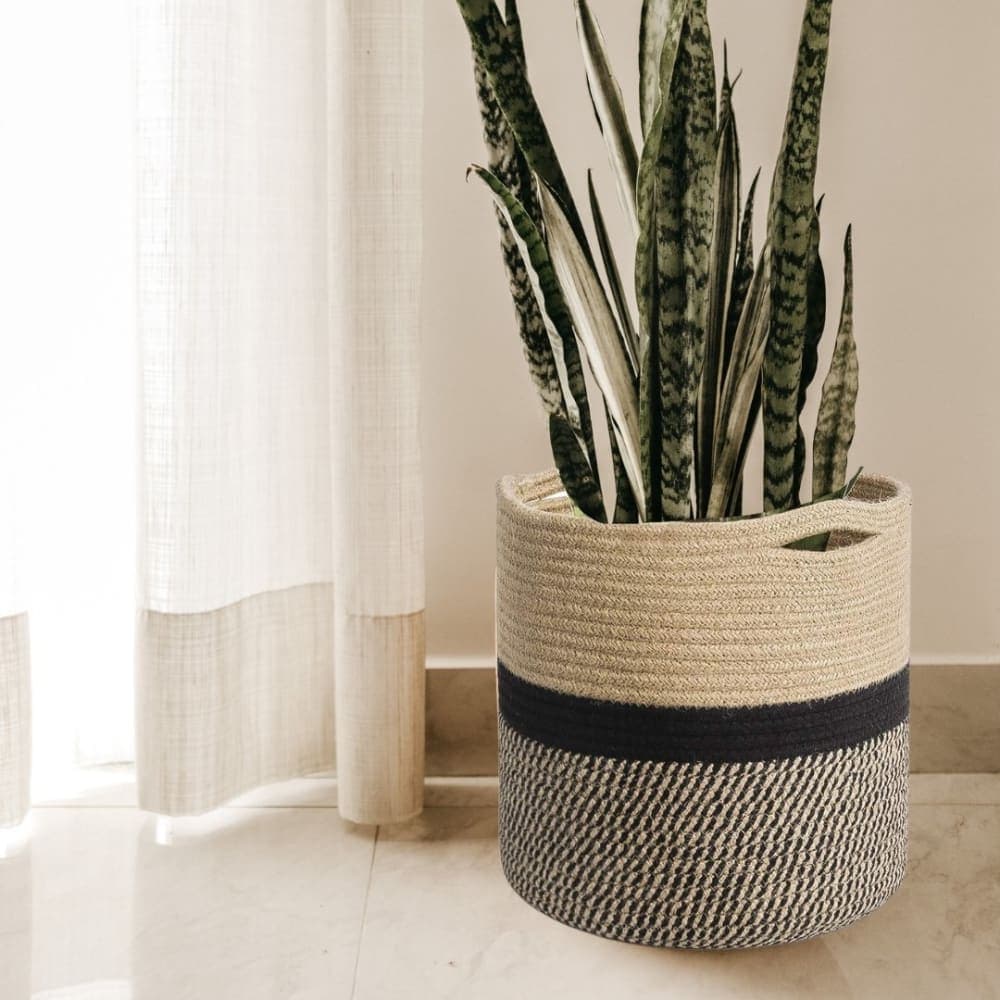 Black Jute Rope Storage Basket & Planter | Handwoven Eco-Friendly Organizer