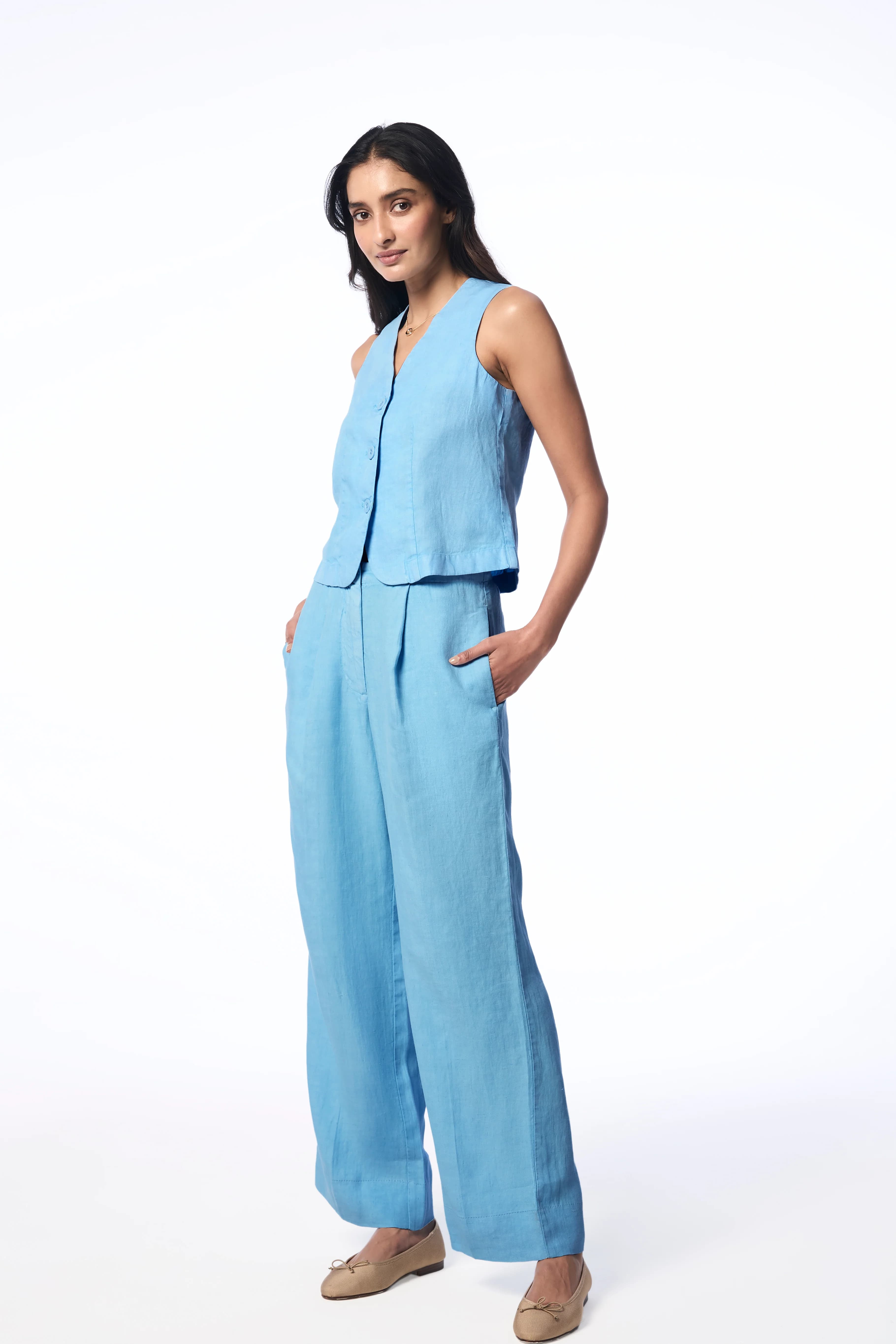 Ara Linen Women's Waistcoat | Smart Fit | Sea Foam