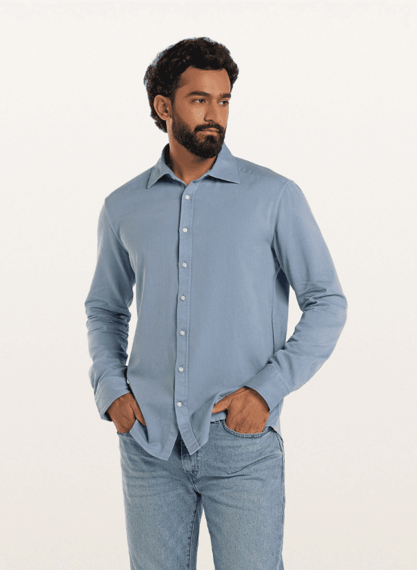 Men's 100% Organic Cotton Tavo Khadi Cutaway Collar Winter Shirt – Smart Fit | Stormy Blue