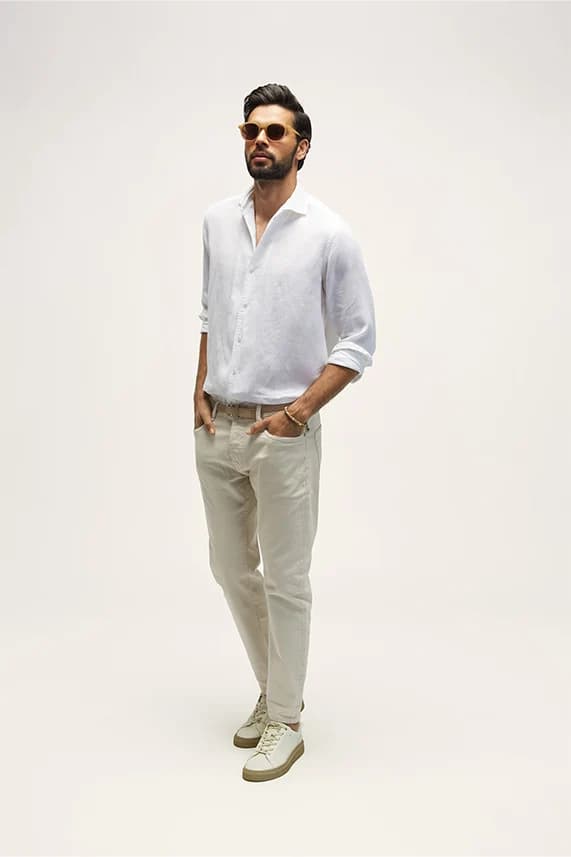 Men's 100% Linen Quai Spread Collar Shirt – Smart Fit | White