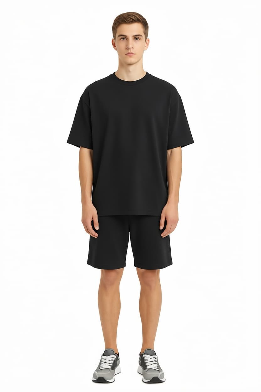 Men's Oversized Bamboo T-Shirt & Shorts Lounge Set | Ultra-Soft Breathable Co-ord Set |  Black