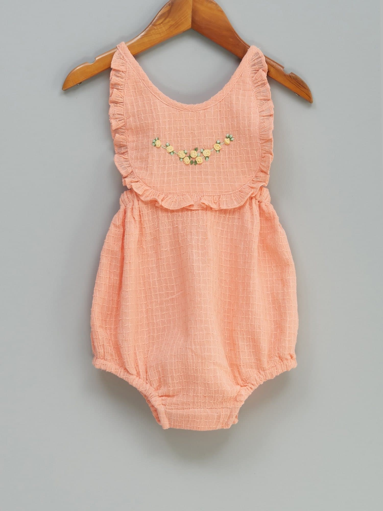 Baby Romper – Cream Peach Hand-Embroidered Cotton