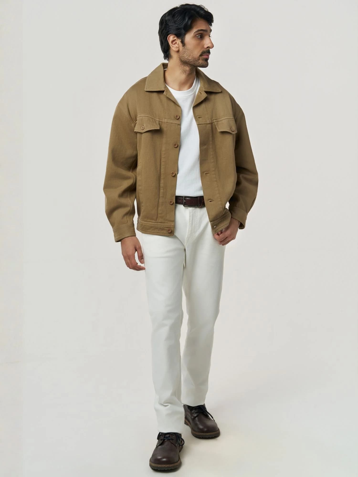 Men's 100% Organic Khadi Cotton Lynx Khadi Denim Jacket – Oversized Fit | Sand Dune 1