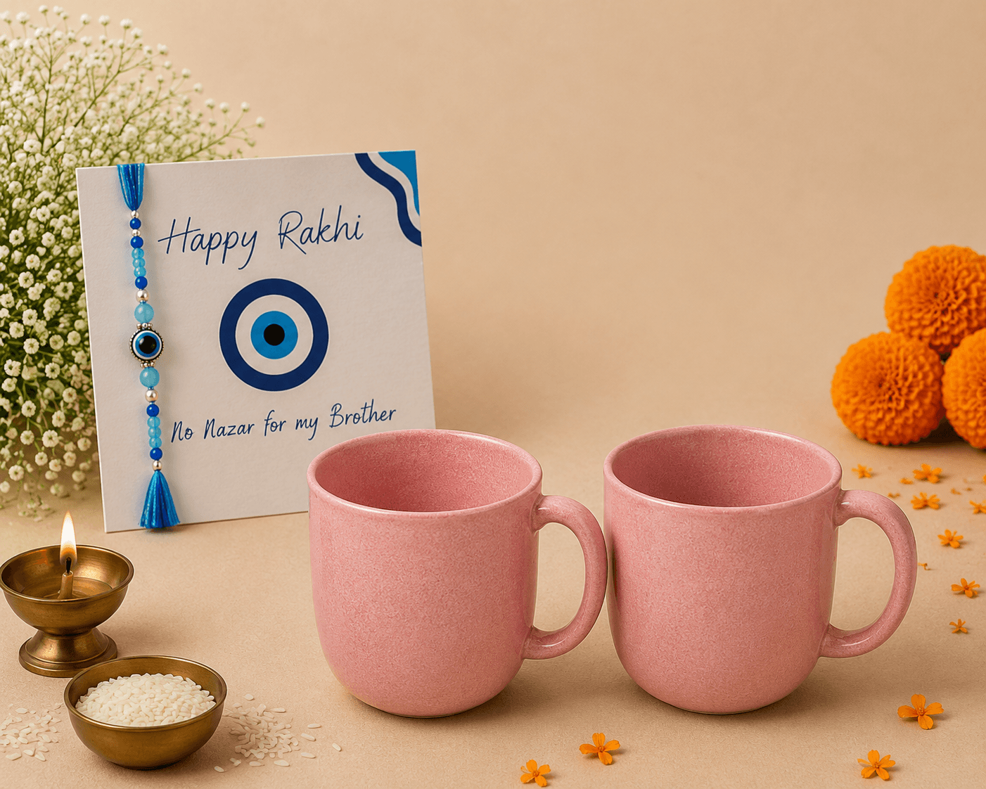 Raksha Bandhan Special | Classic Mug Duo & Evil Eye Rakhi