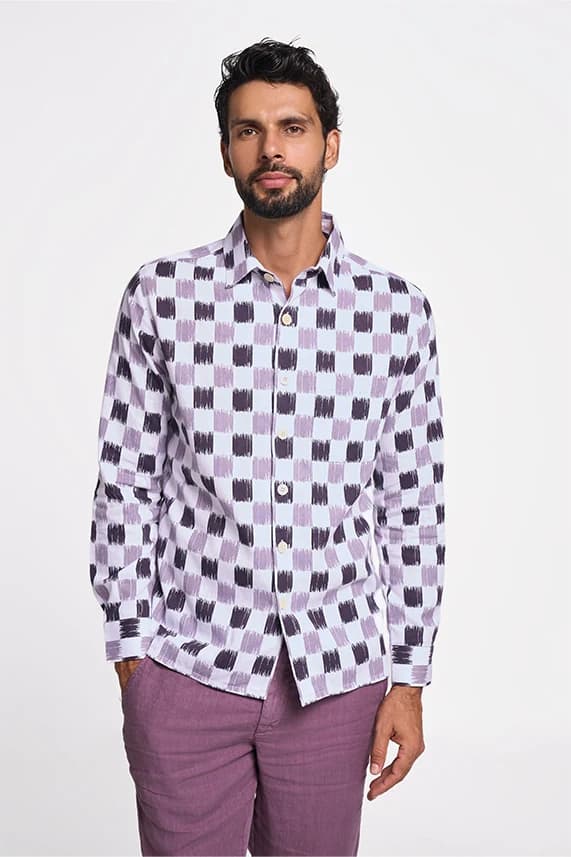 Alto Ikat Check Men's Shirt | Slim Fit |Black Plum