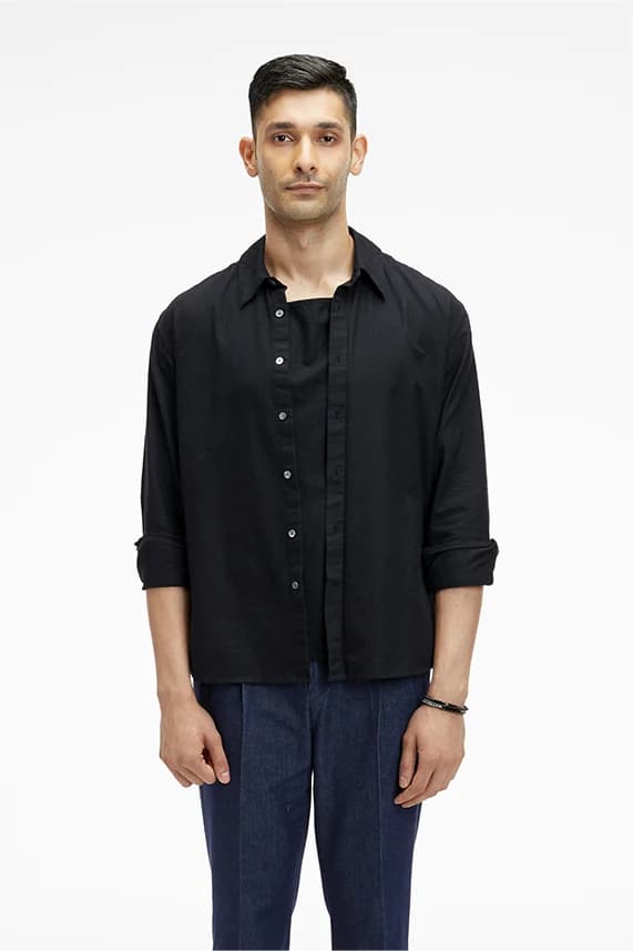 Men's 100% Organic Khadi Oxford Cotton Zouk Zip-up Window Shirt – Resort Fit | Black