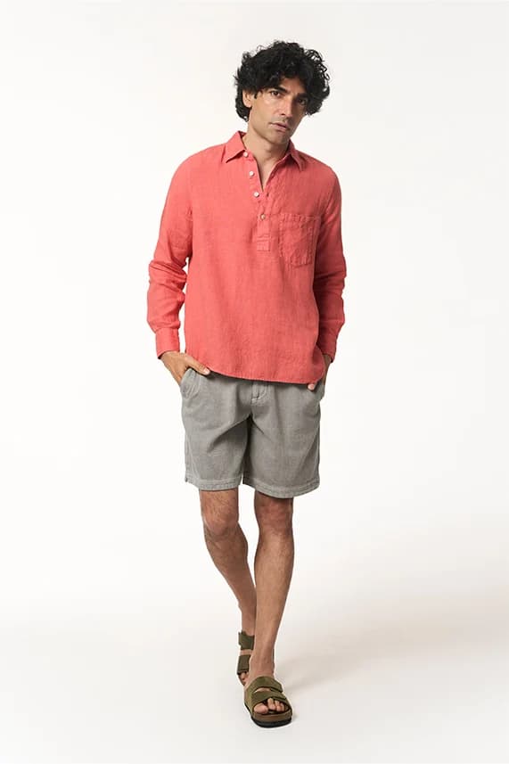 Men's 100% Linen Rico Popover Shirt – Smart Fit | Sunset Citrus