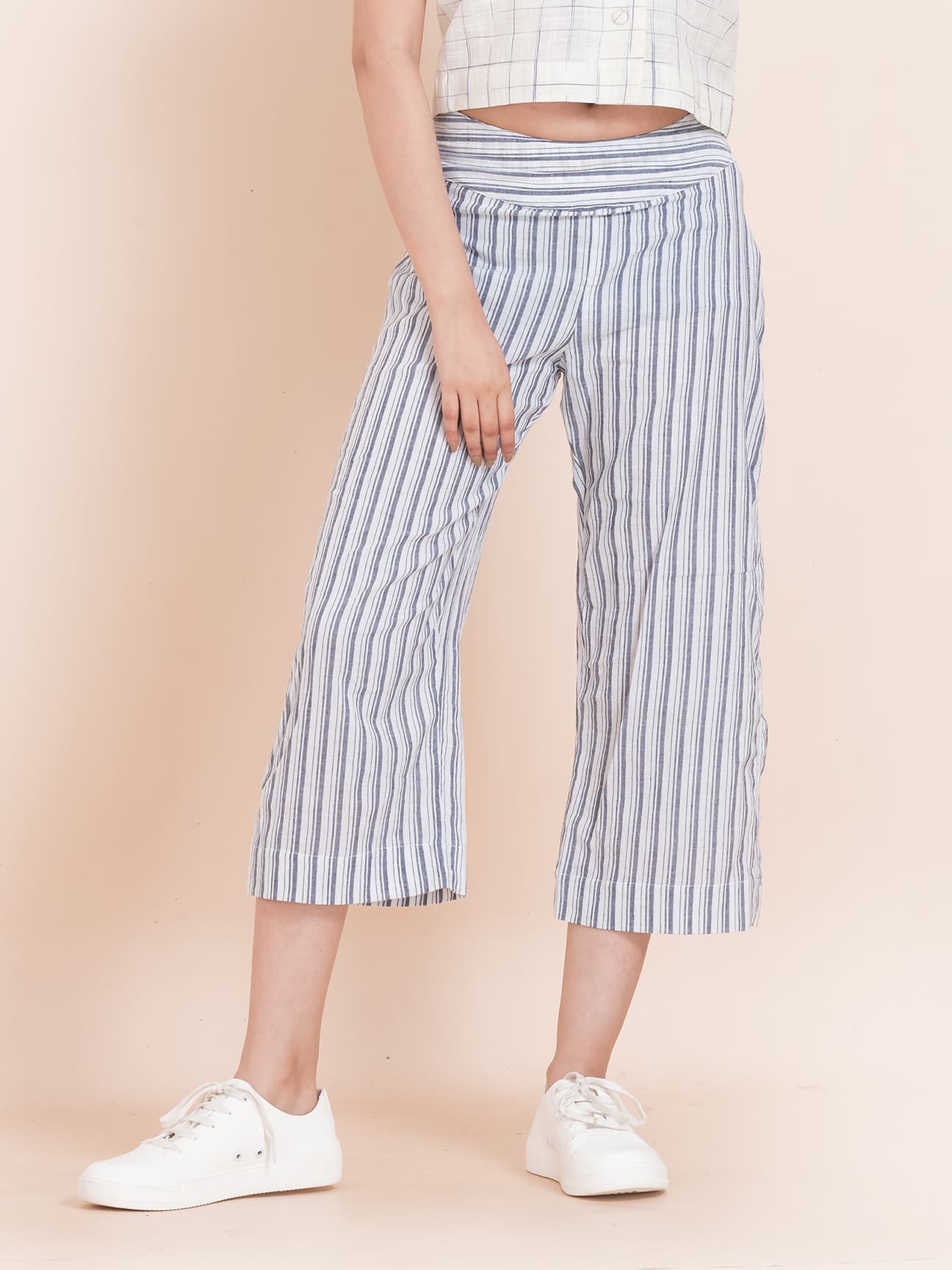 Women’s Basic Striped Wide Leg Cropped Pant