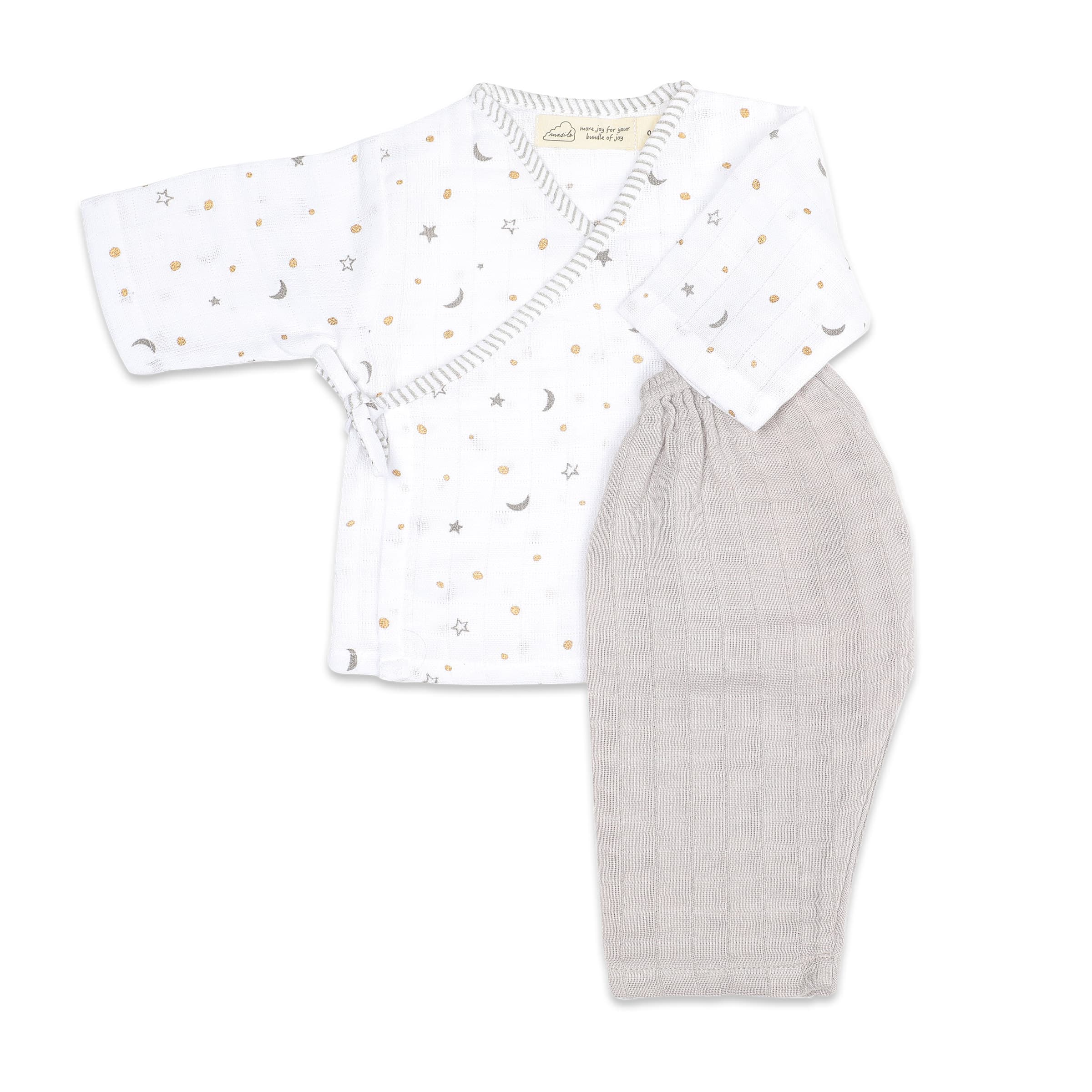 Organic Muslin Kimono Lounge Set – Starry Night (Metallic)