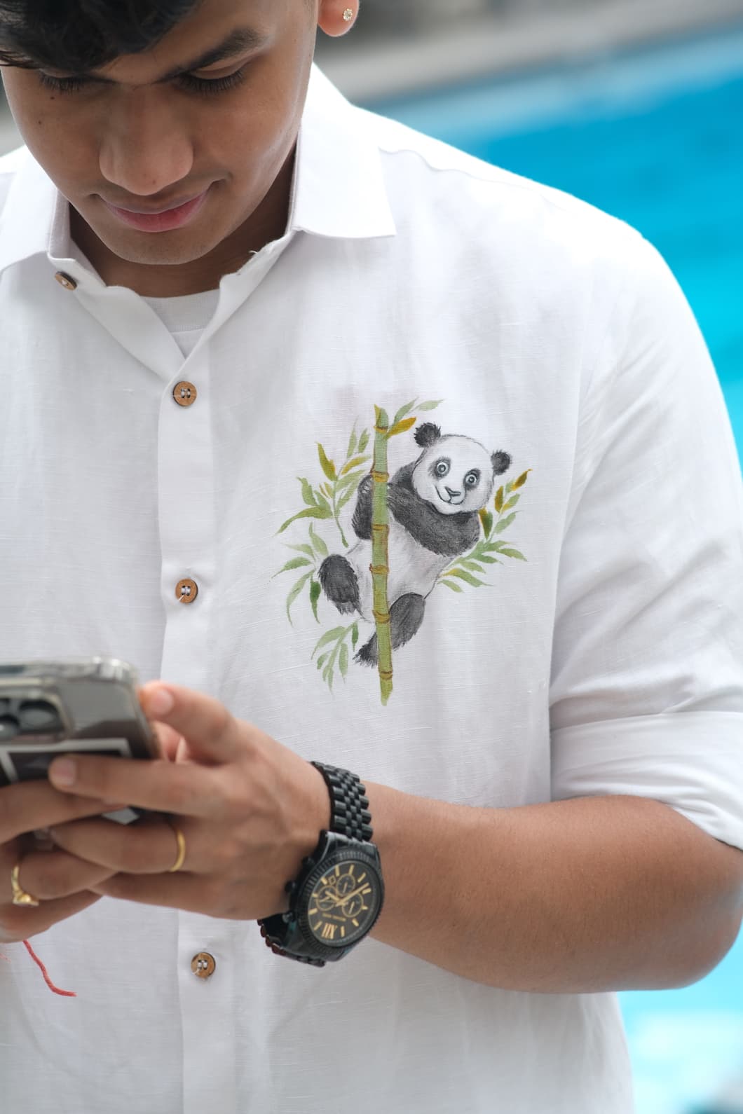 Hand-Painted Giant Panda Hemp Shirt – Breathable, Lightweight & Everyday Essential