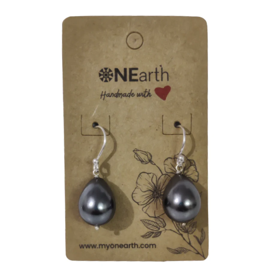 Metallic Baroque Pearl Drop Earrings with Silver Hook – Statement Freshwater Shell Pearl Earrings