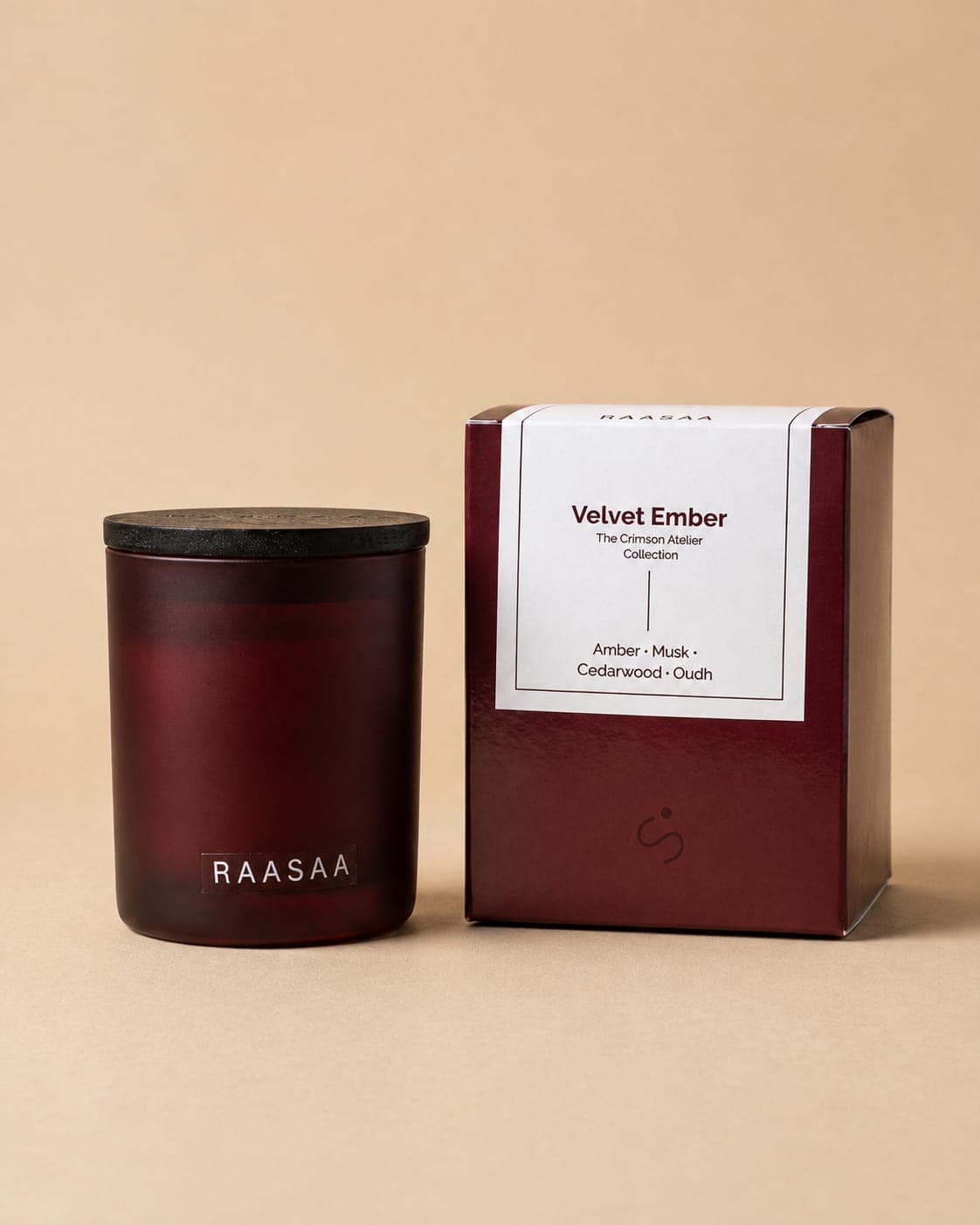 Raasaa Velvet Ember Luxury Scented Candle | Amber, Oud, Musk & Cedarwood