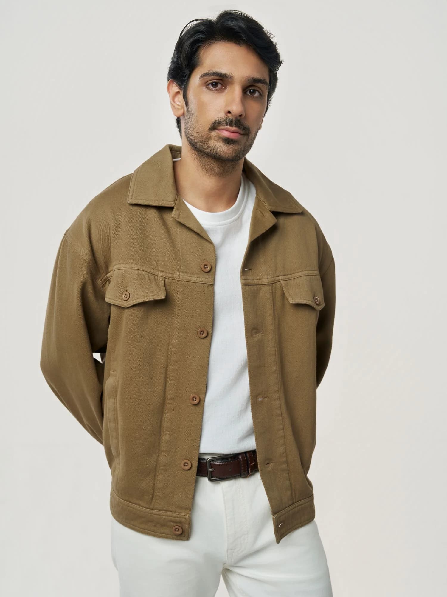 Men's 100% Organic Khadi Cotton Lynx Khadi Denim Jacket – Oversized Fit | Sand Dune 5