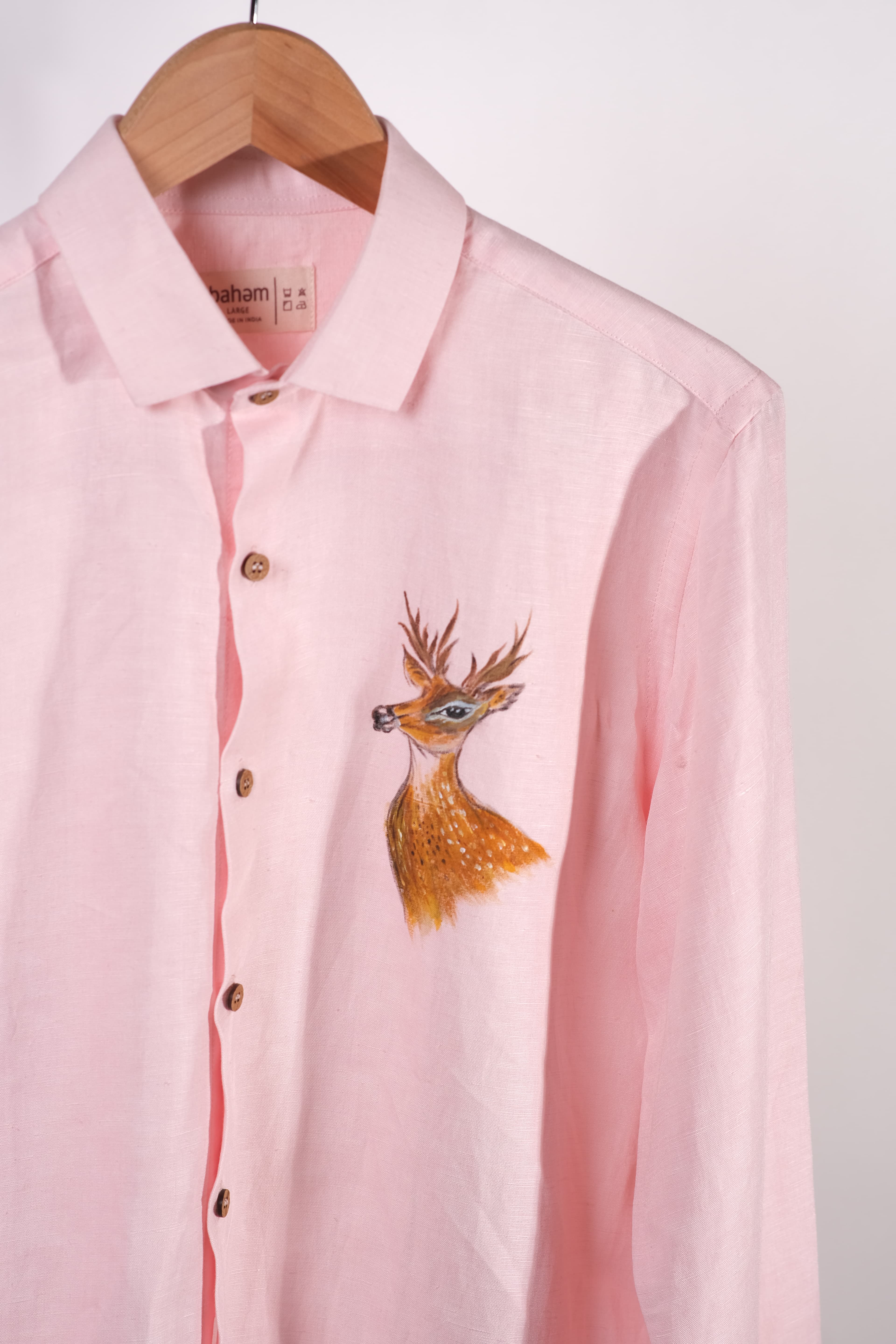Hand-Painted Kashmir Stag Hemp Shirt – Lightweight, Breathable & Timeless