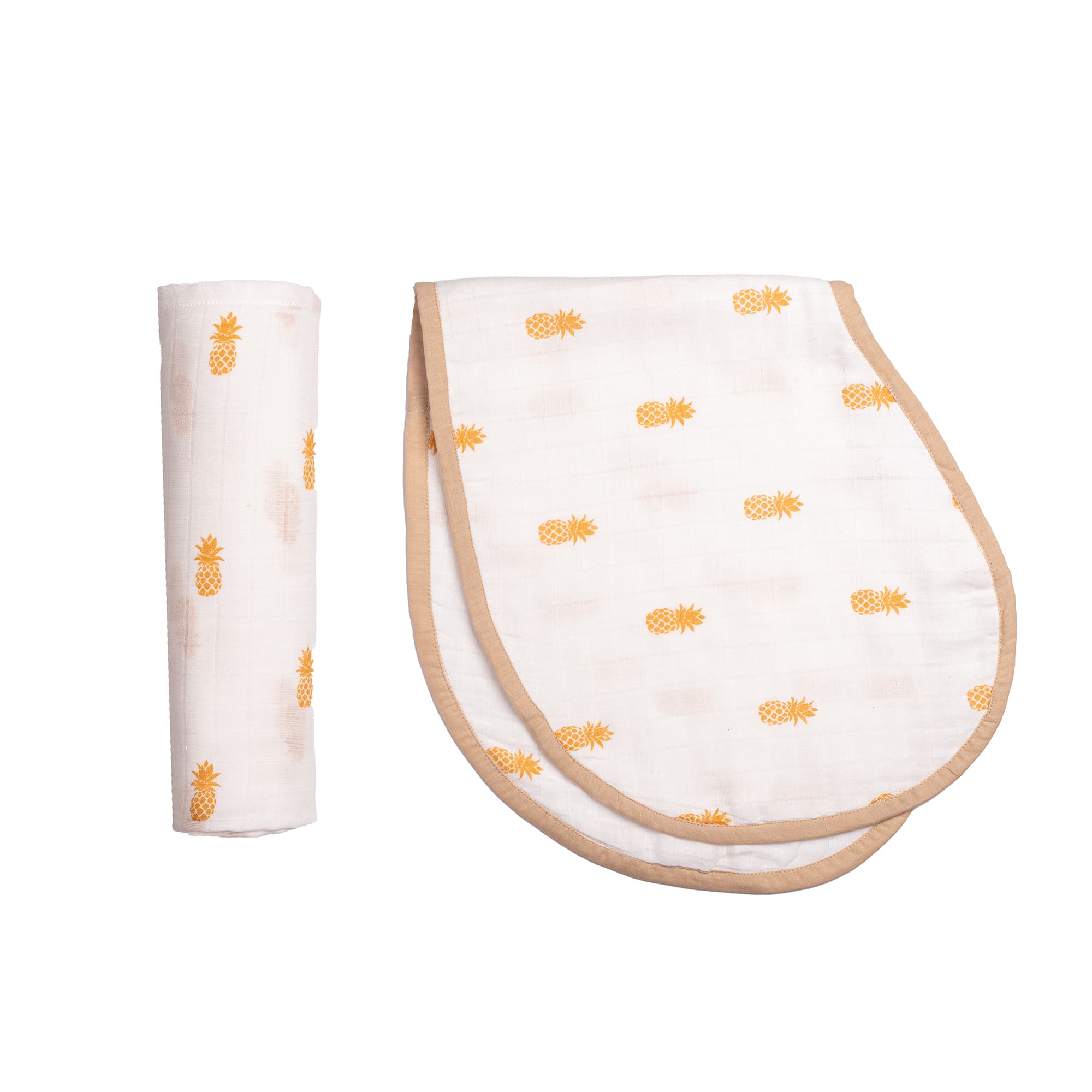 Organic Muslin Swaddle & Burp Cloth Bib Set – Pineapple