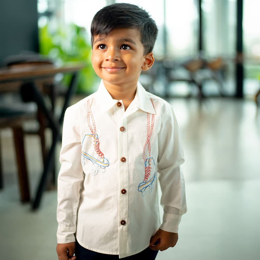 Roller Skate Embroidered Organic Cotton Shirt – White Sustainable Wear
